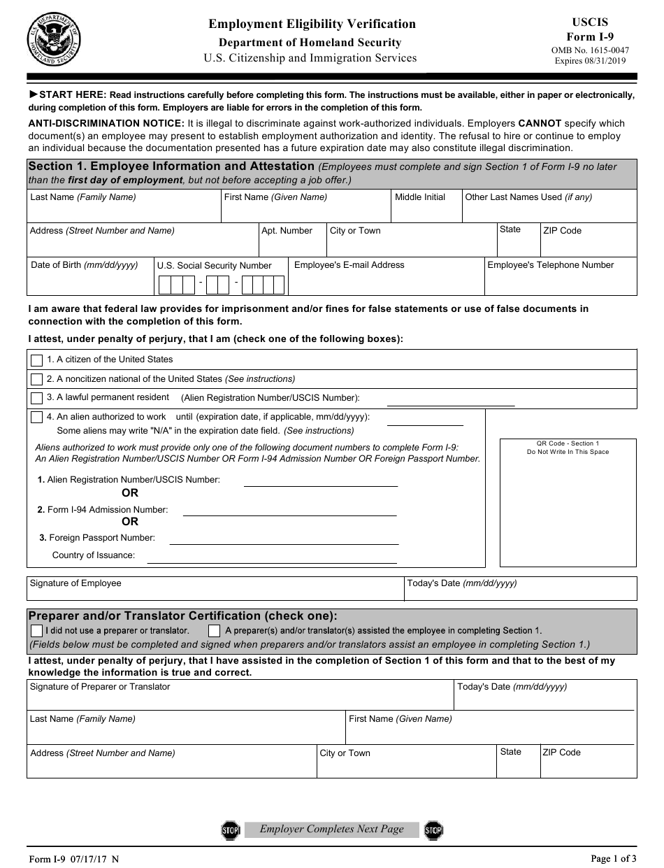 Current I 9 Form I9 Form 2021 1015