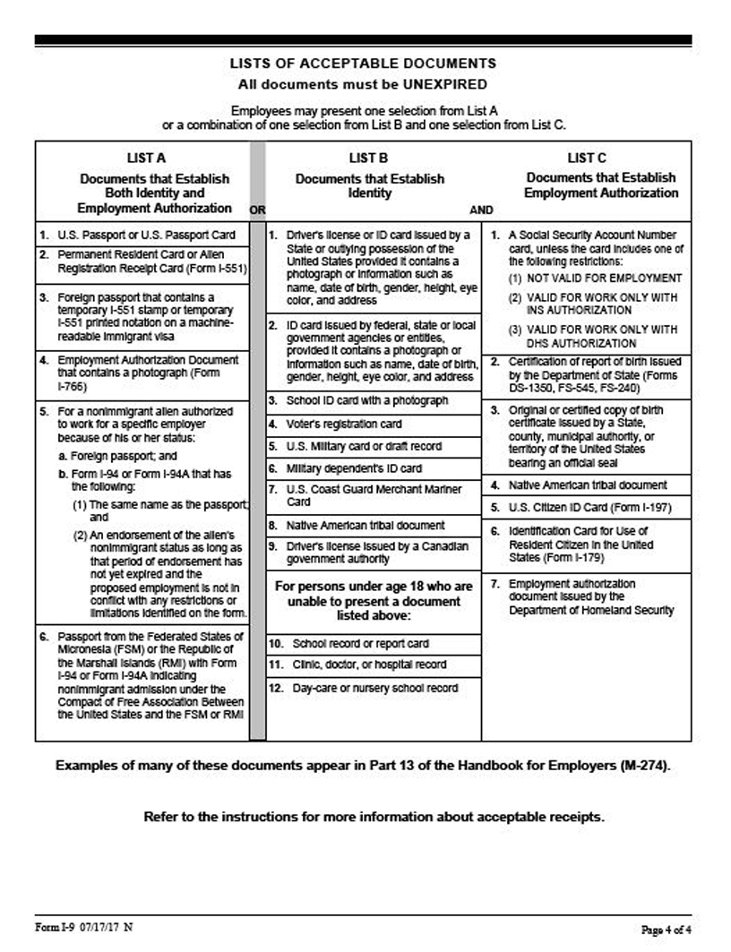 form i-9 acceptable documents spanish