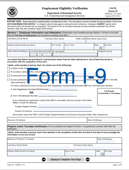 Irs I 9 Form Printable 2019