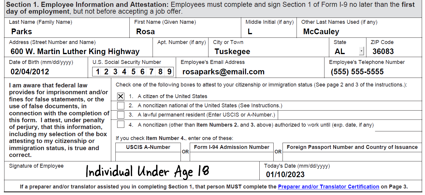 4.2 Minors (Individuals Under Age 18) | Uscis within I9 Form From USCIS