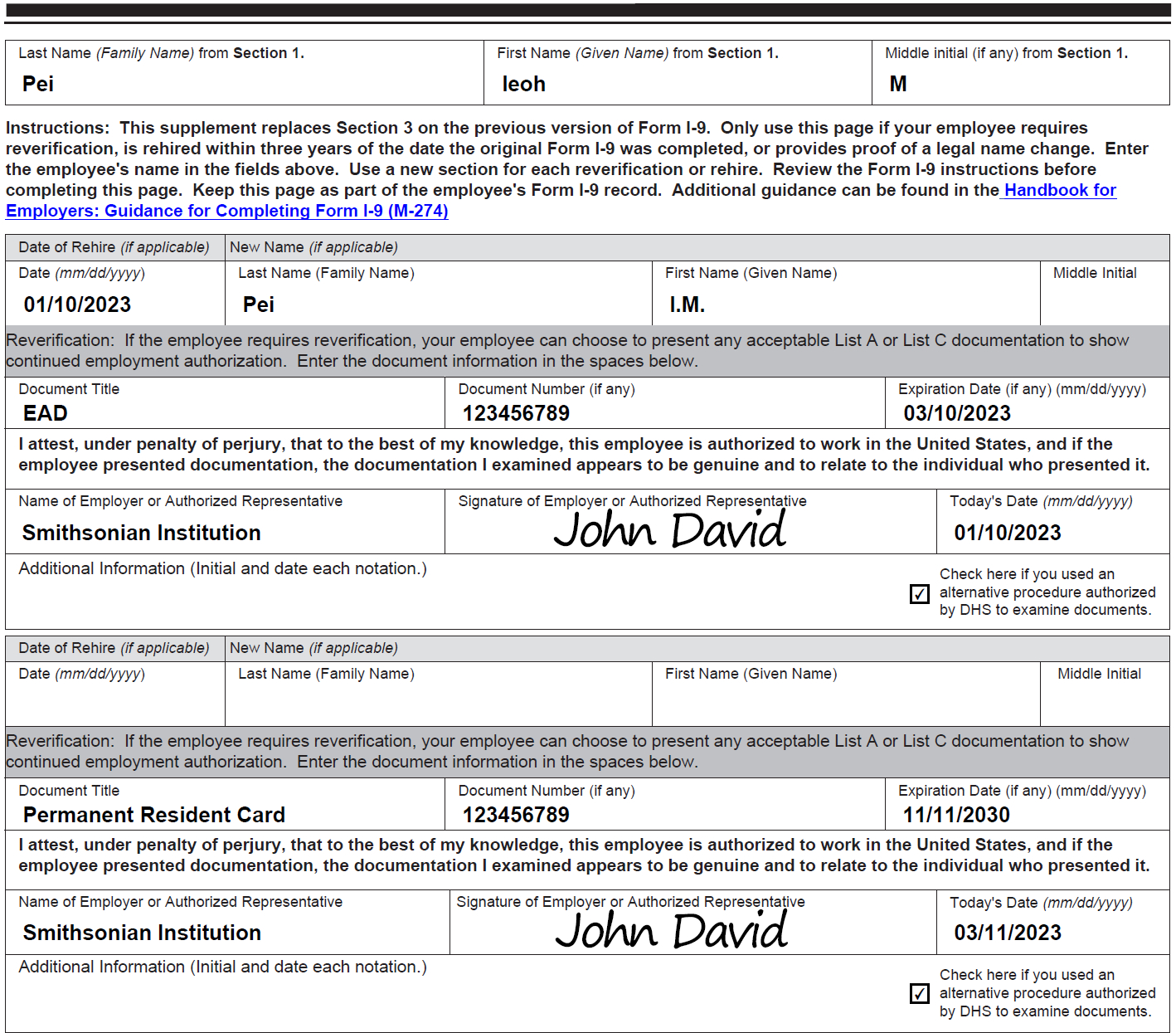 6.2 Reverifying Or Updating Employment Authorization For Rehired in Uscis I9 Form Documents
