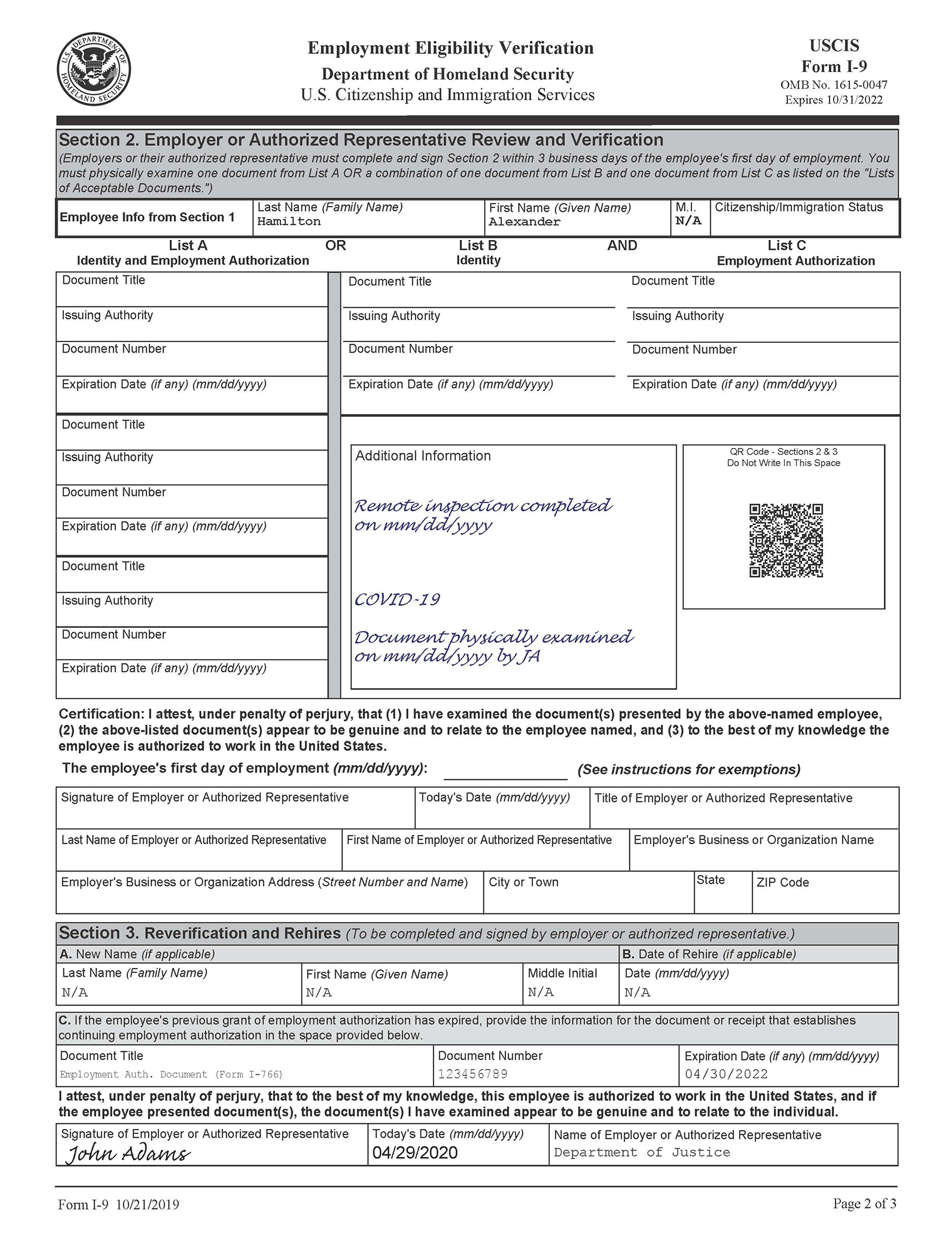 Form I-9 Examples Related To Temporary Covid-19 Policies | Uscis inside I9 Form From USCIS
