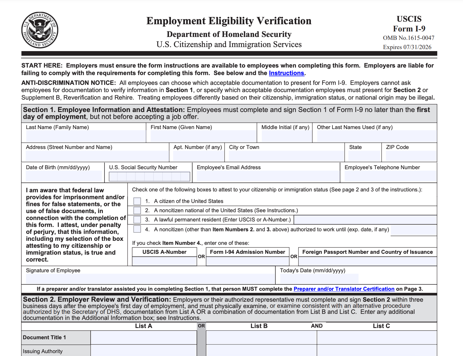 Form I-9, Explained - Boundless with regard to I-9 Form Requirements