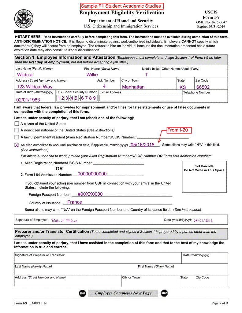 Form I-9 Instructions For Cpt &amp;amp; Opt Students - Onblick within Form I-9 PDF