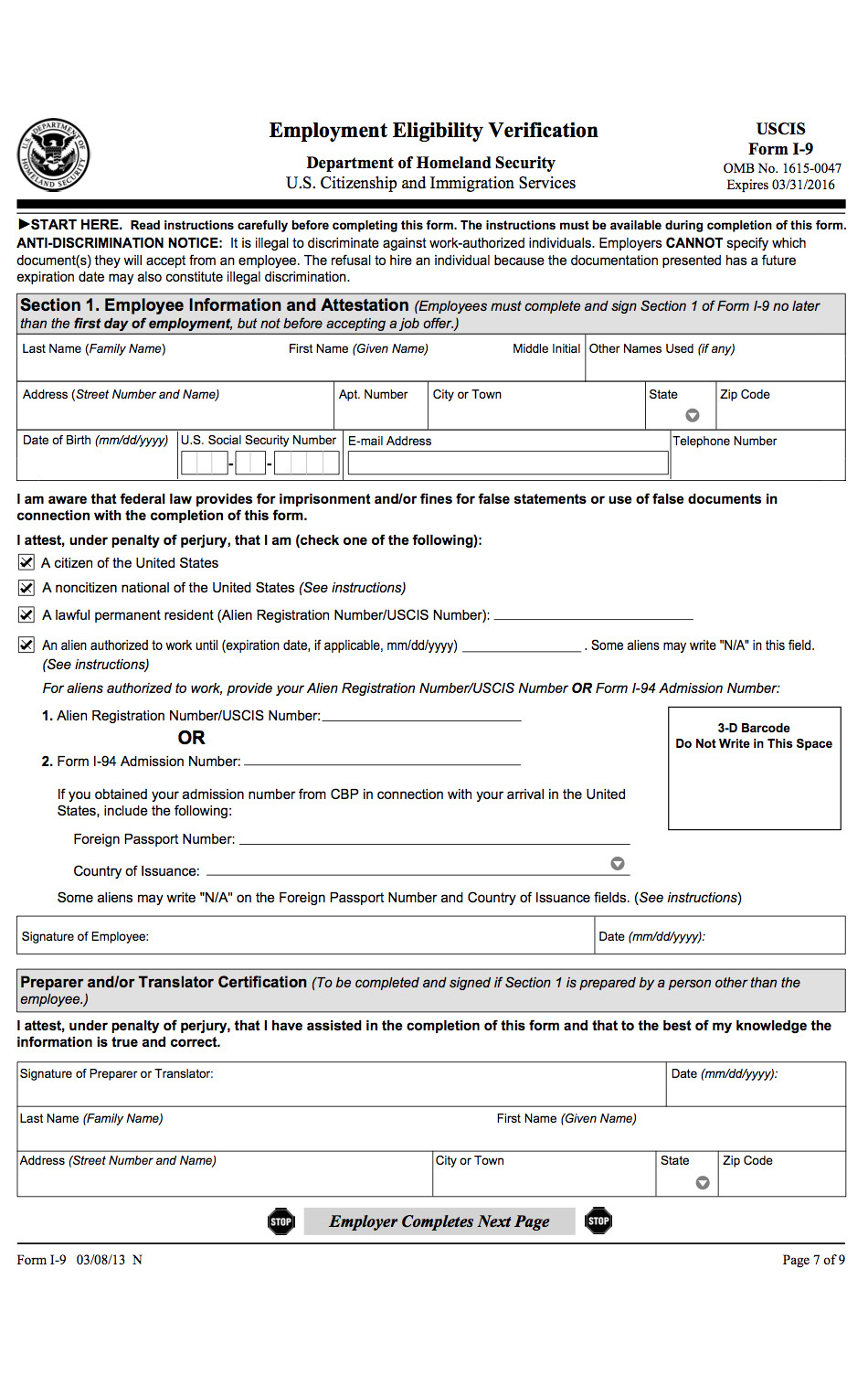 I-9, Employment Eligibility Verification – Lp Ipay Ltd with IRS I-9 Form