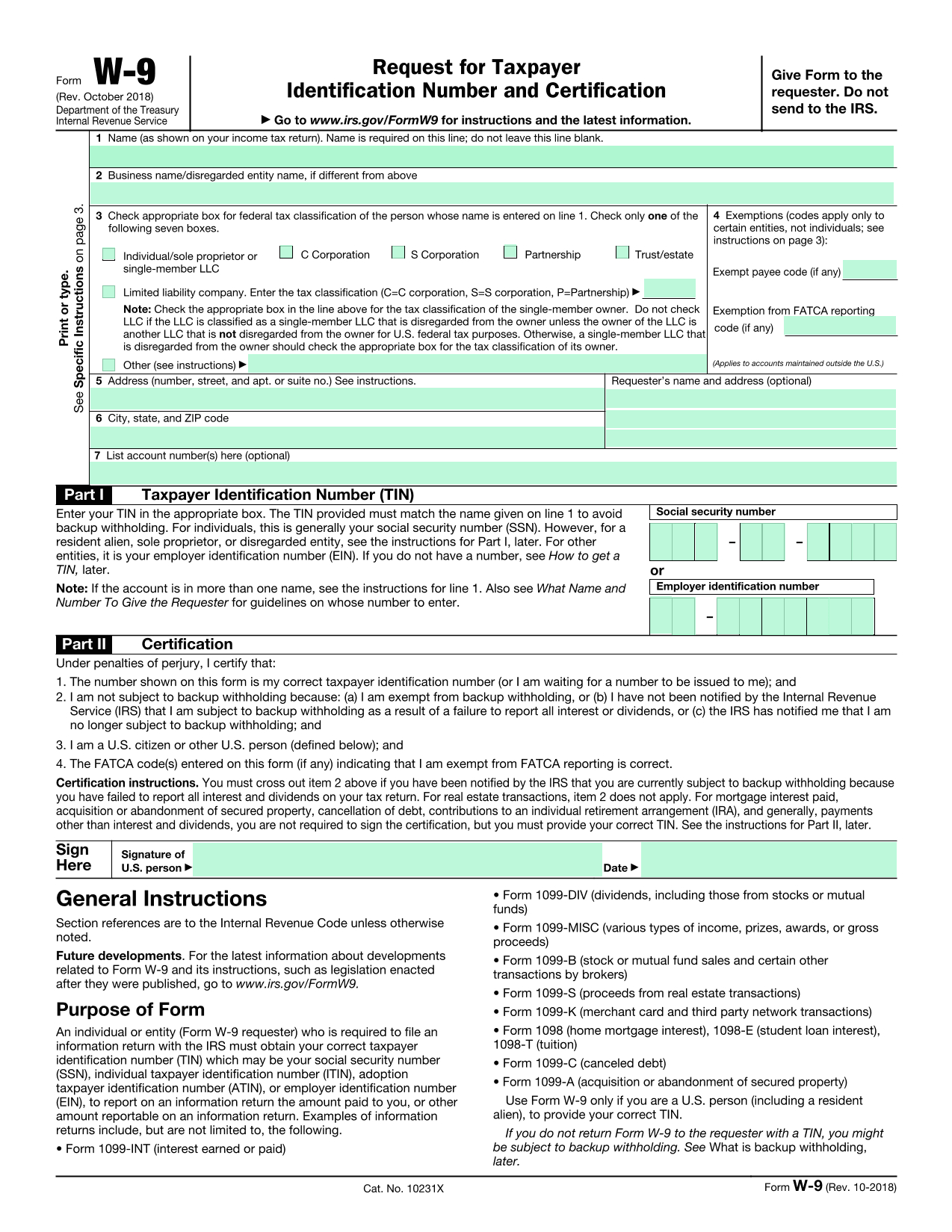 Irs W-9 throughout IRS I9 Form